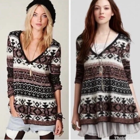 FREE PEOPLE Fair Isle Cabin Fever Sweater Tunic Wool Blends Long Nordic Geo Knit - Picture 15 of 15